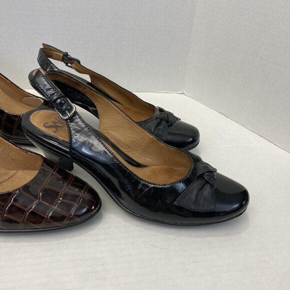 Lot of 3 Sofft Heels Shoes Womens 7 Black Brown Patent Slingback Leather Pumps - Picture 3 of 16